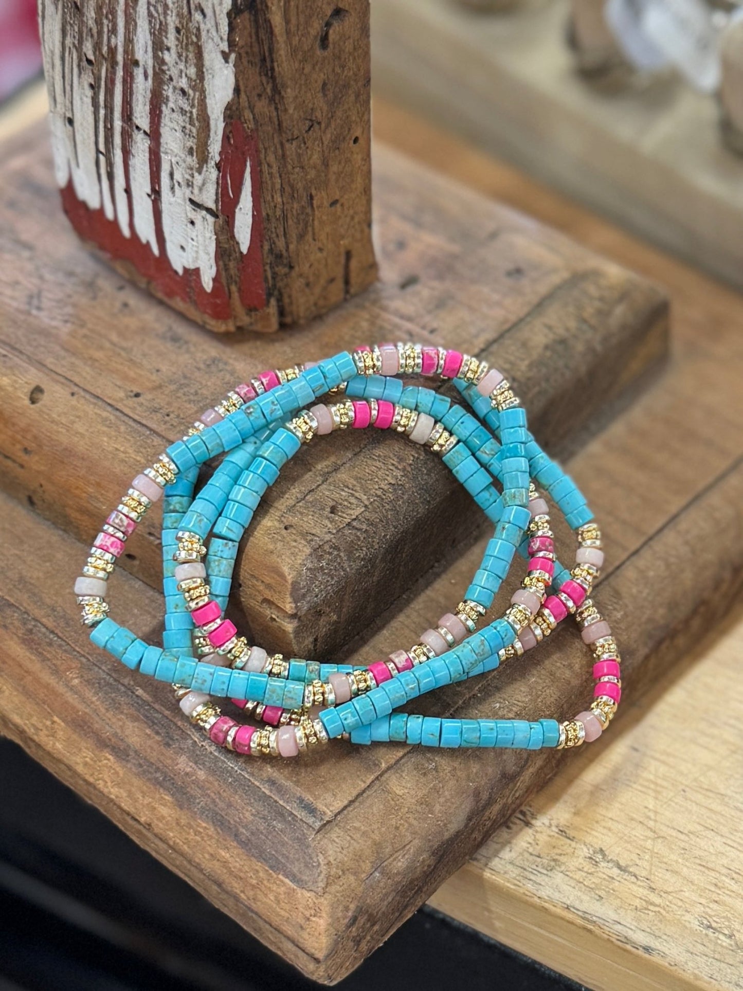Turquoise & Pink Stretch Bracelets - Cowgirls & City Chics