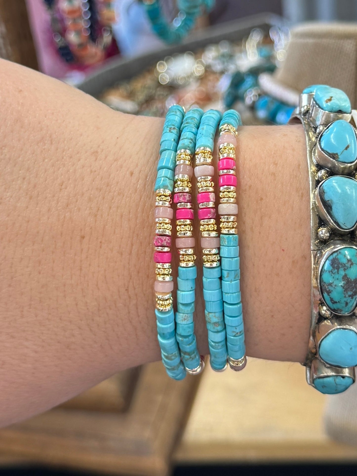 Turquoise & Pink Stretch Bracelets - Cowgirls & City Chics