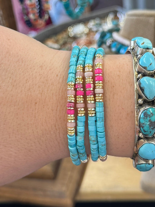 Turquoise & Pink Stretch Bracelets - Cowgirls & City Chics