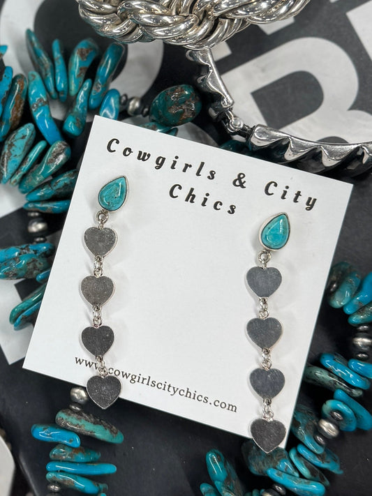 Turquoise Post Heart Dangle Earrings - Cowgirls & City Chics
