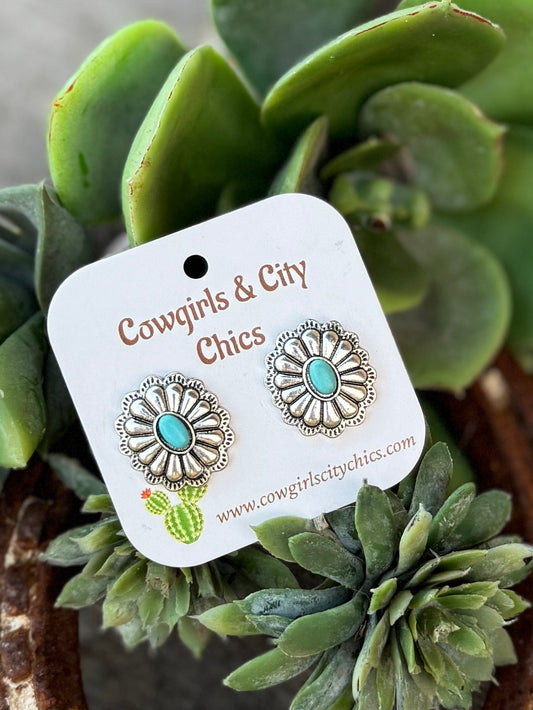 Turquoise Round Concho Earrings - Cowgirls & City Chics