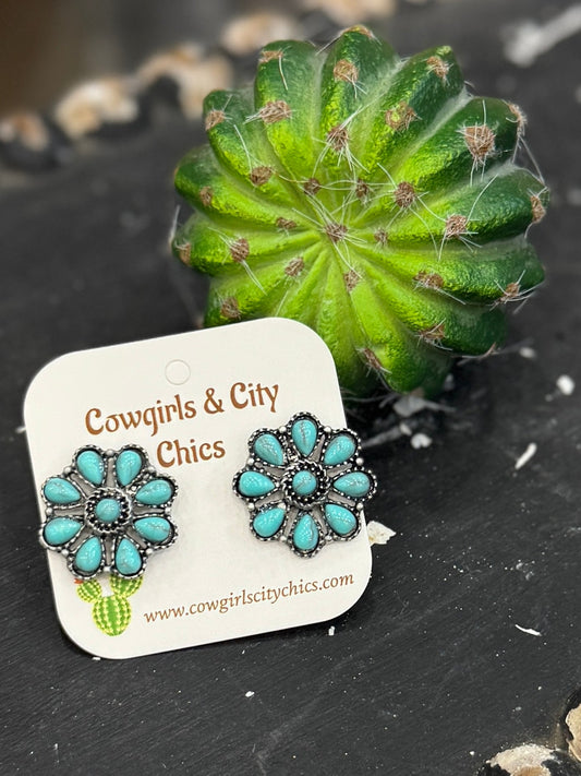 Turquoise Round Stud Cluster Earrings - Cowgirls & City Chics