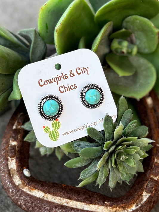 Turquoise Round Stud Earrings - Cowgirls & City Chics