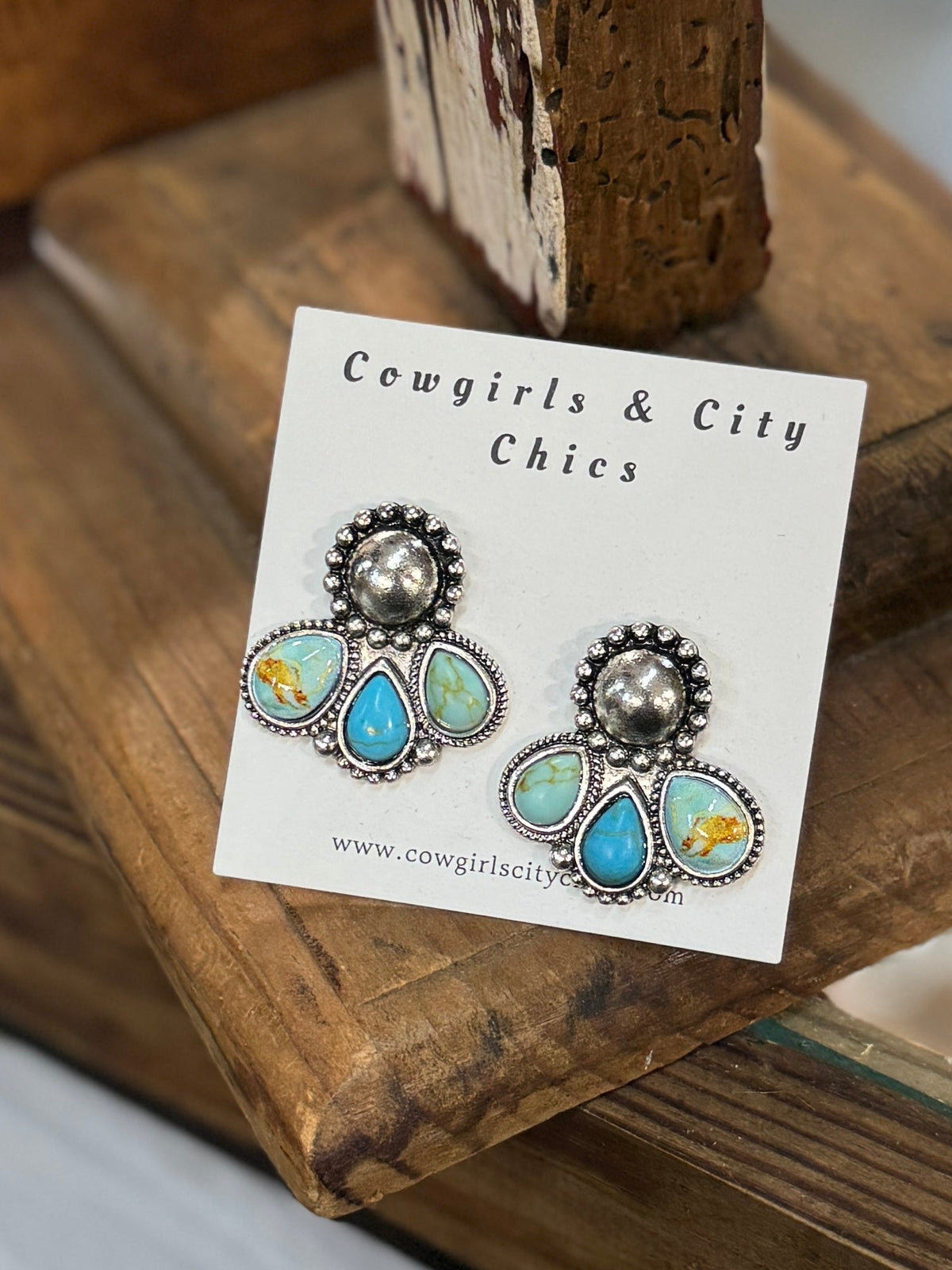 Turquoise Silver Conch Earrings - Cowgirls & City Chics
