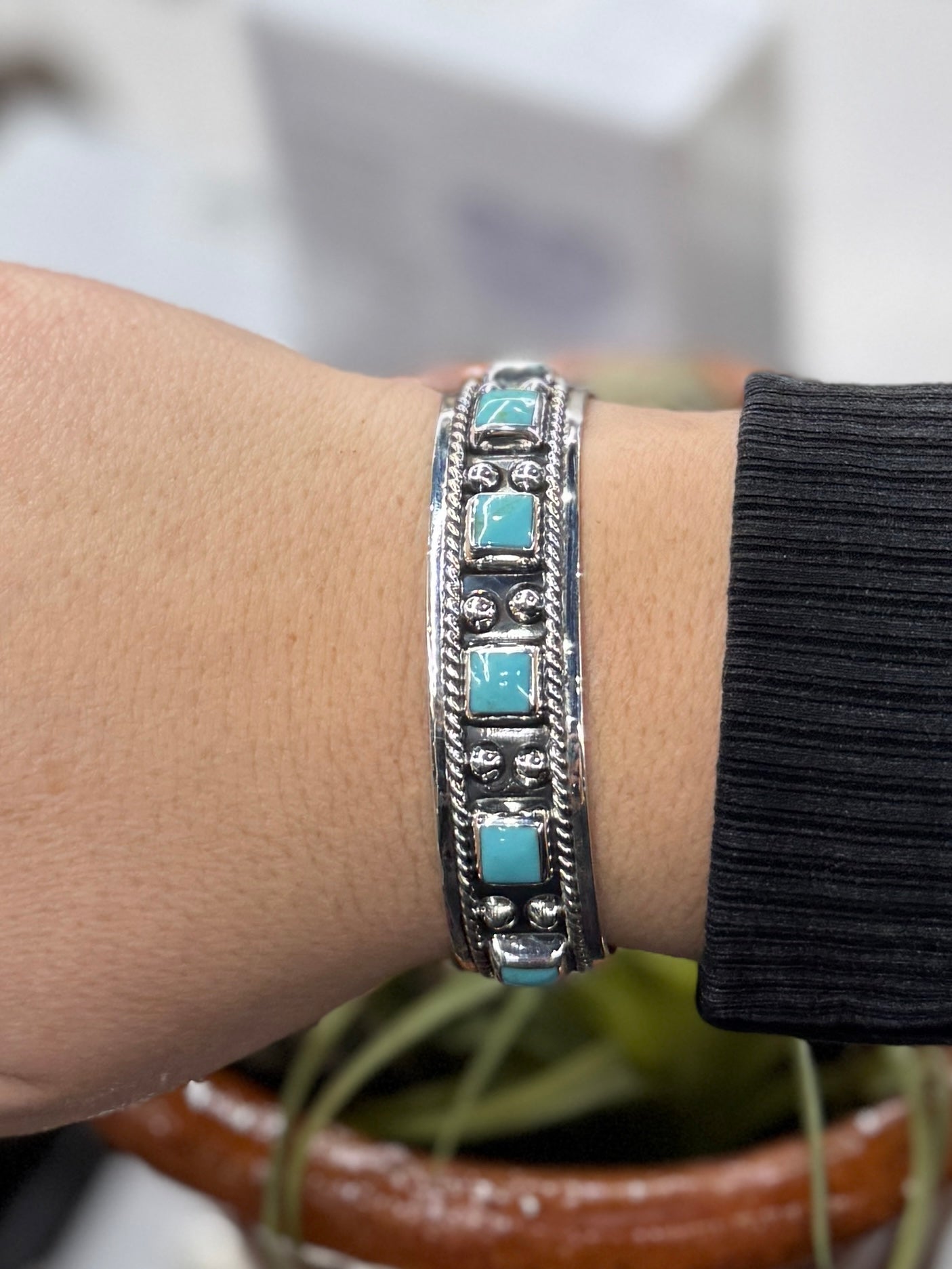Turquoise Silver Square Cuff - Cowgirls & City Chics
