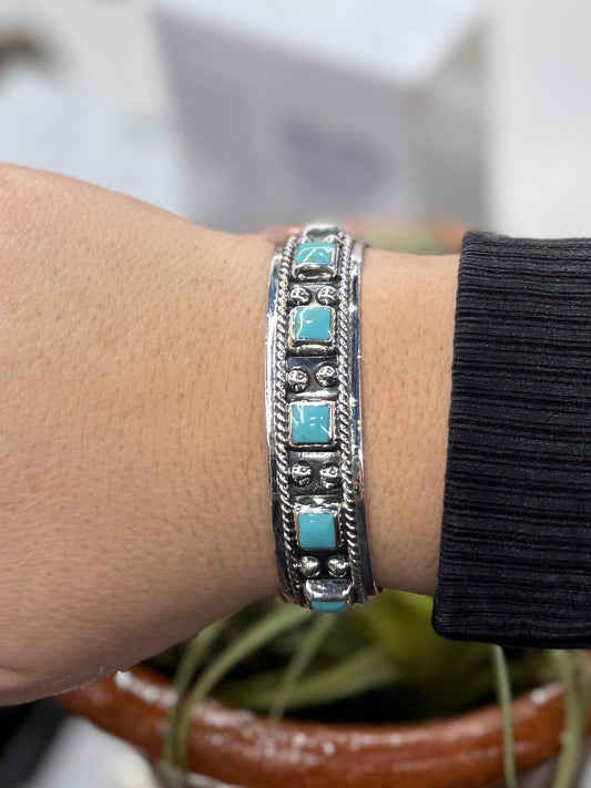 Turquoise Silver Square Cuff - Cowgirls & City Chics
