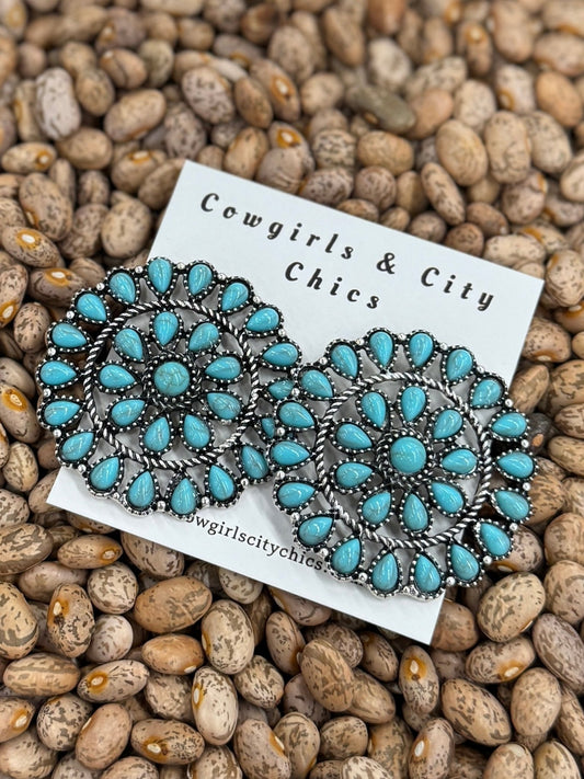Turquoise Southwest Concho Earrings - Cowgirls & City Chics