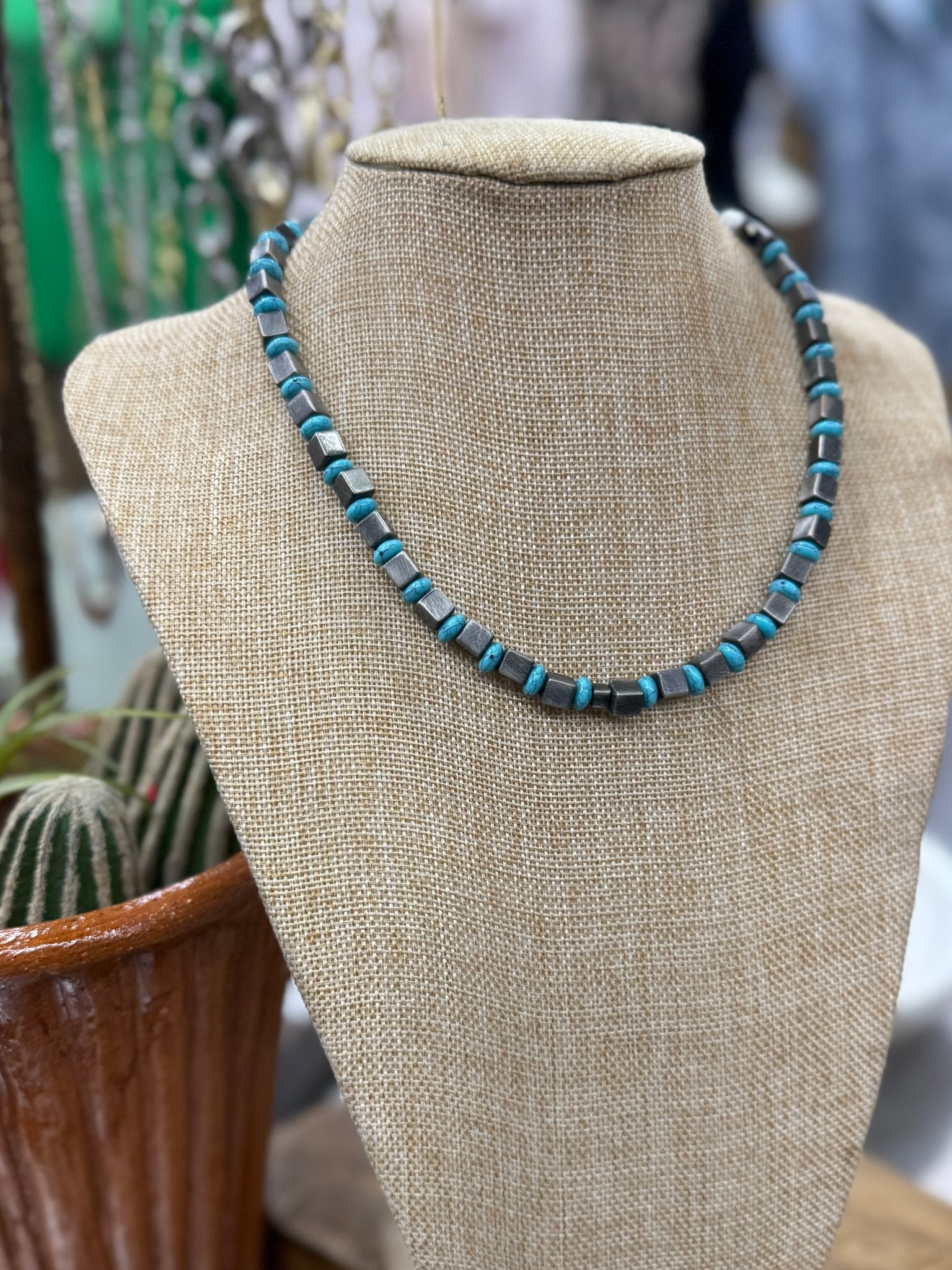 Turquoise & Square Pearl Necklace - Cowgirls & City Chics