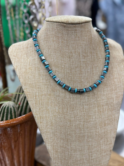Turquoise & Square Pearl Necklace - Cowgirls & City Chics