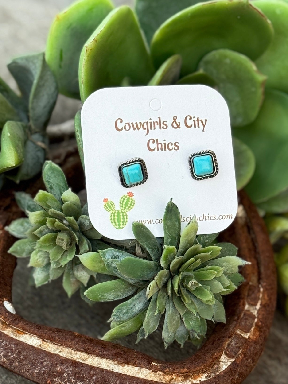 Turquoise Square Stud Earrings - Cowgirls & City Chics