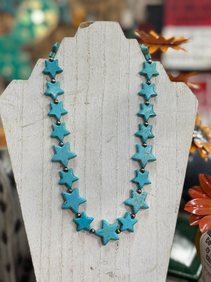 Turquoise Stars & Silver Beaded Necklace - Cowgirls & City Chics