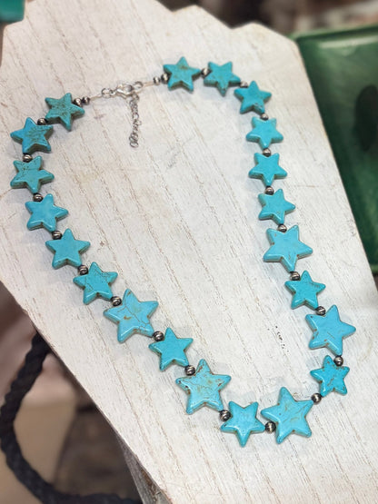 Turquoise Stars & Silver Beaded Necklace - Cowgirls & City Chics
