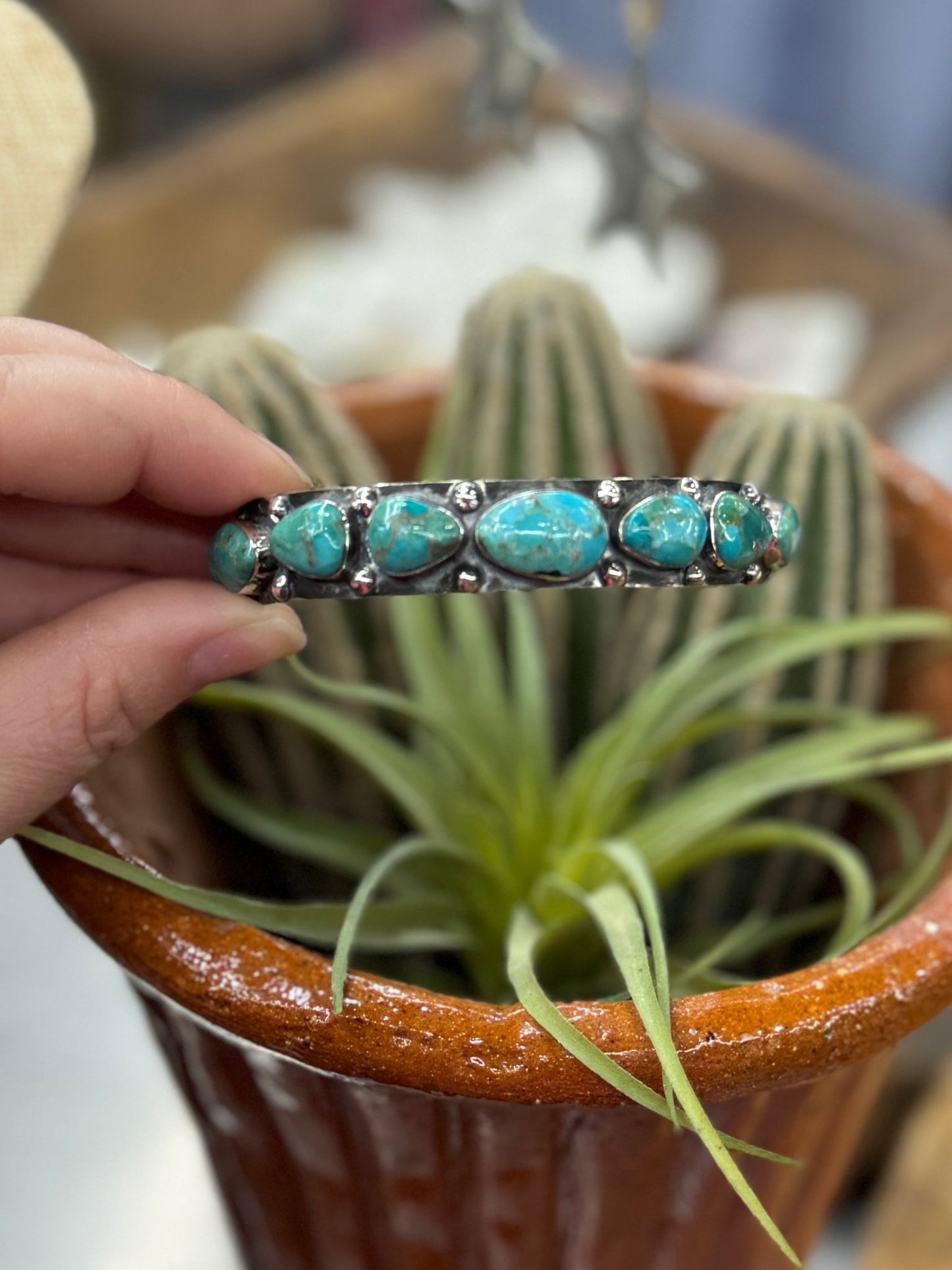 Turquoise Stone Silver Cuff - Cowgirls & City Chics