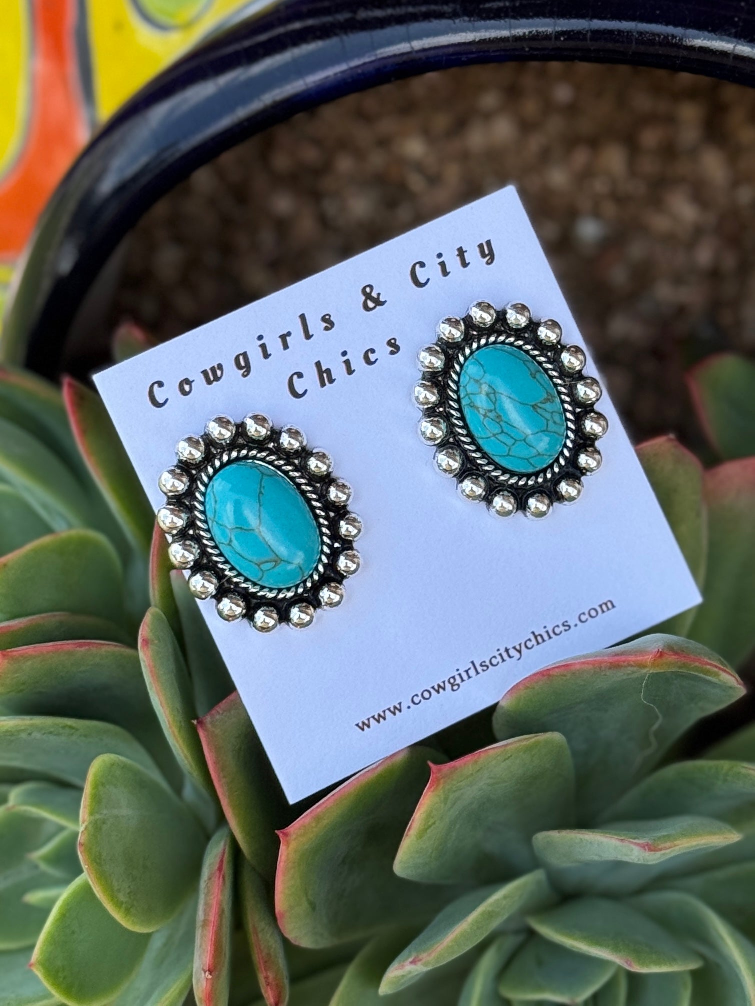 Turquoise Stud Drop Earring - Cowgirls & City Chics