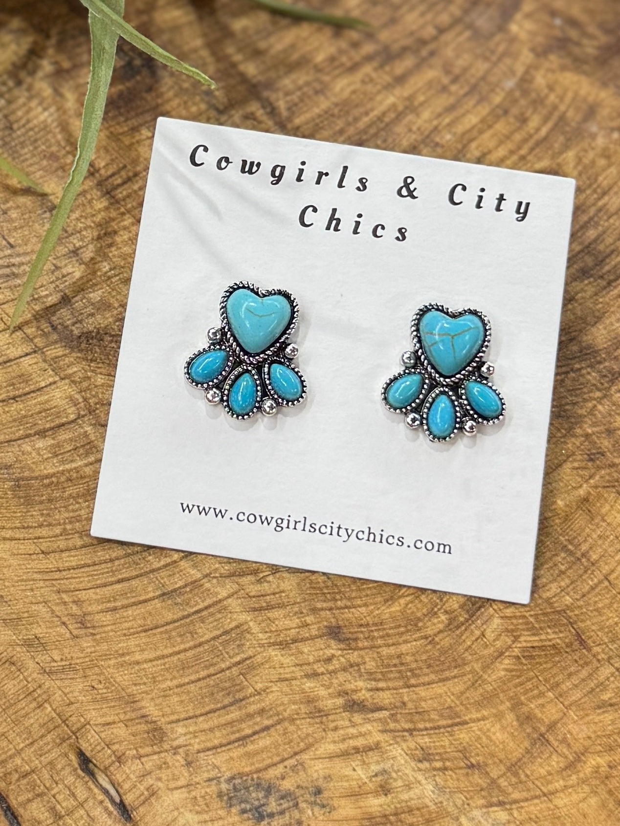 Turquoise Stud Heart Earrings - Cowgirls & City Chics