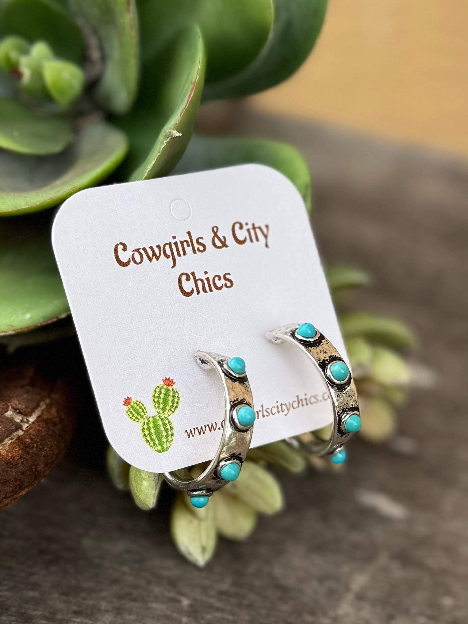 Turquoise Stud Hoop Earring - Cowgirls & City Chics