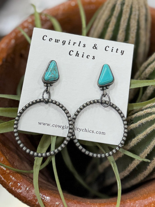 Turquoise Stud Hoop Earring - Cowgirls & City Chics
