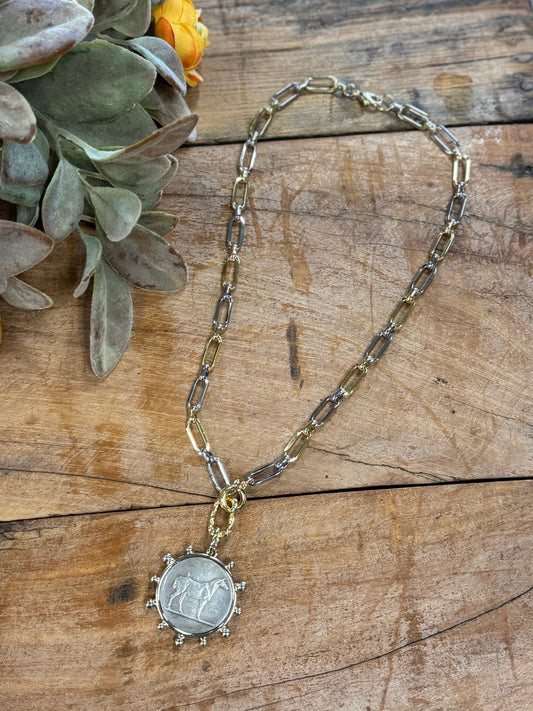 Two-Tone Equestrian Coin Necklace - Cowgirls & City Chics