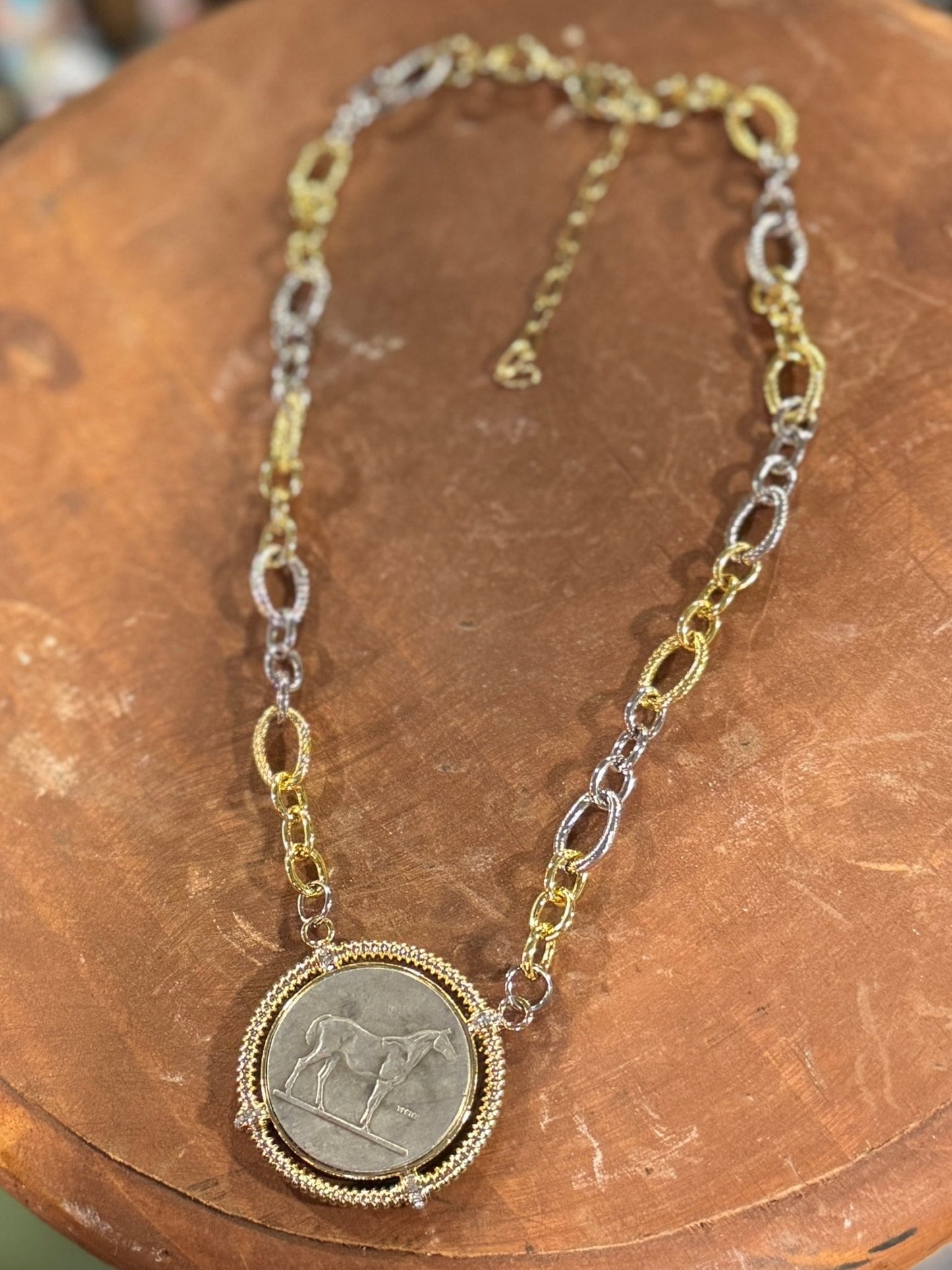 Two-Tone Horse Coin Side Necklace - Cowgirls & City Chics