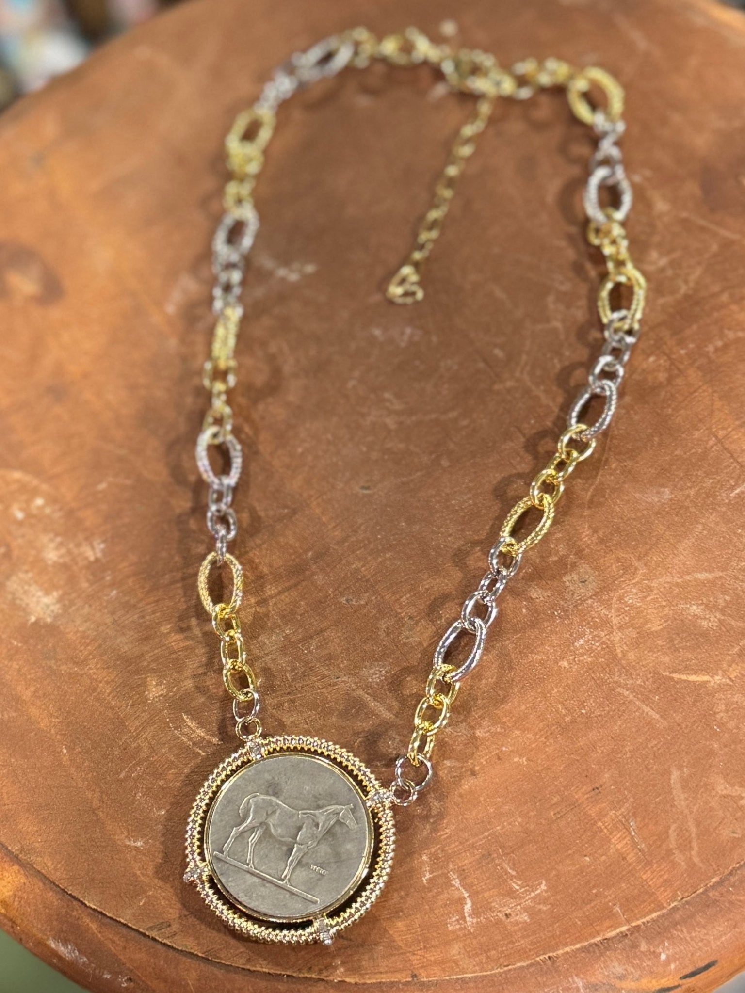 Two-Tone Horse Coin Side Necklace - Cowgirls & City Chics