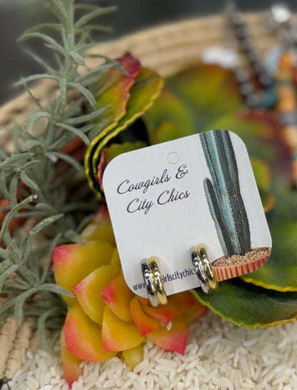 Two - Tone Small Hoop Earrings - Cowgirls & City Chics