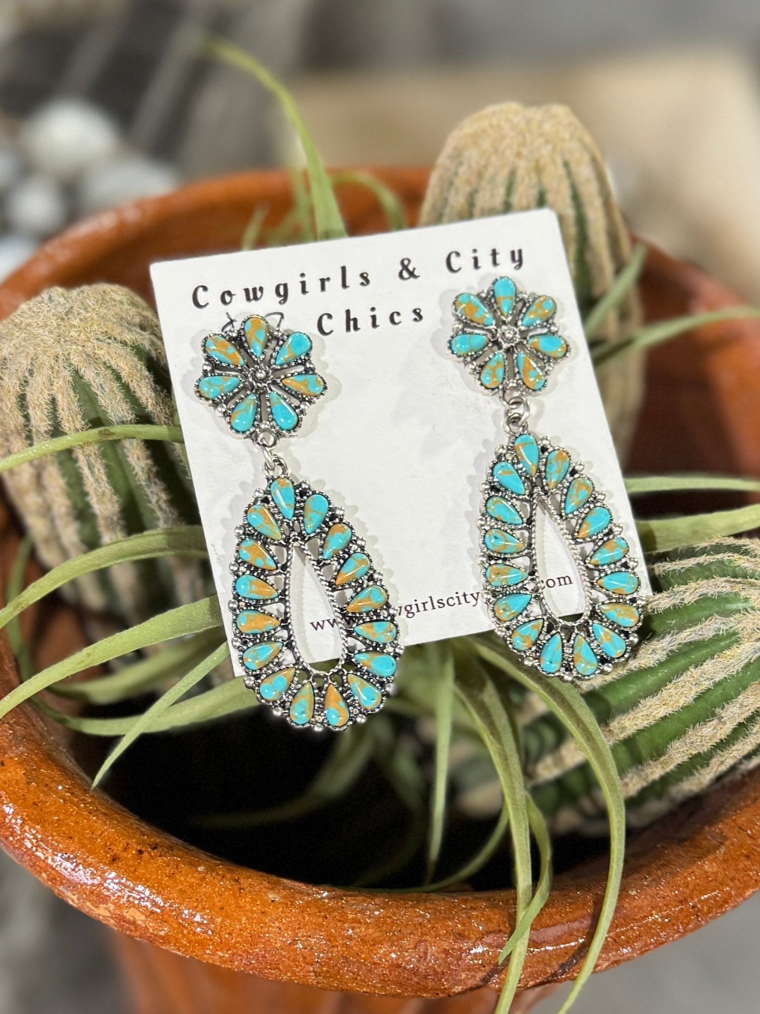 Two-Tone Turquoise Southwest Earrings - Cowgirls & City Chics