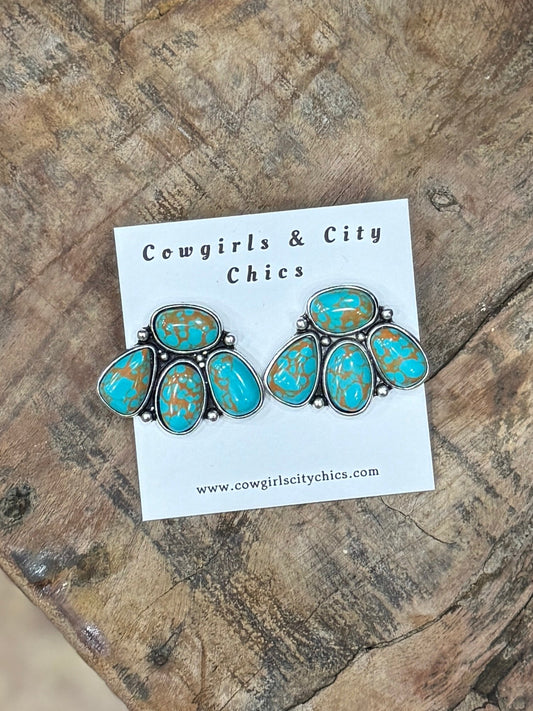Two-Tone Turquoise Stone Cluster Drop - Cowgirls & City Chics