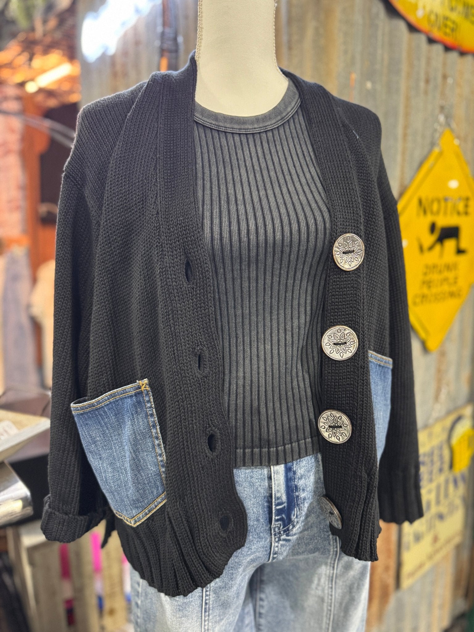Up - Cycled Rolling Stones Cardigan - Cowgirls & City Chics