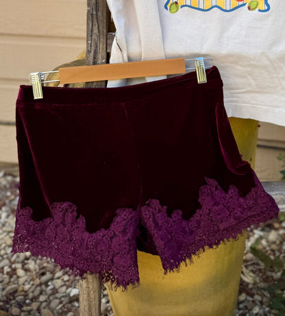 Velvet Lace Trim Shorts - Cowgirls & City Chics