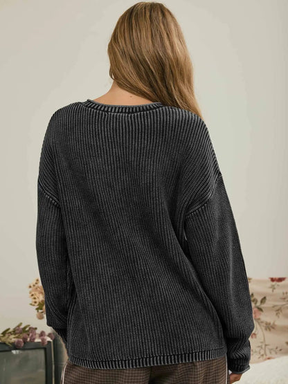 Washed {Ali} Ribbed Henley Knit Sweater - Cowgirls & City Chics