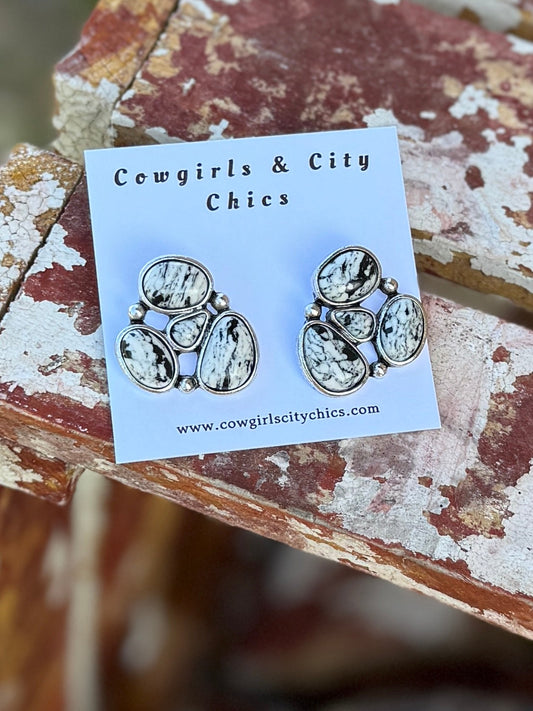 White Cluster Stone Earring - Cowgirls & City Chics