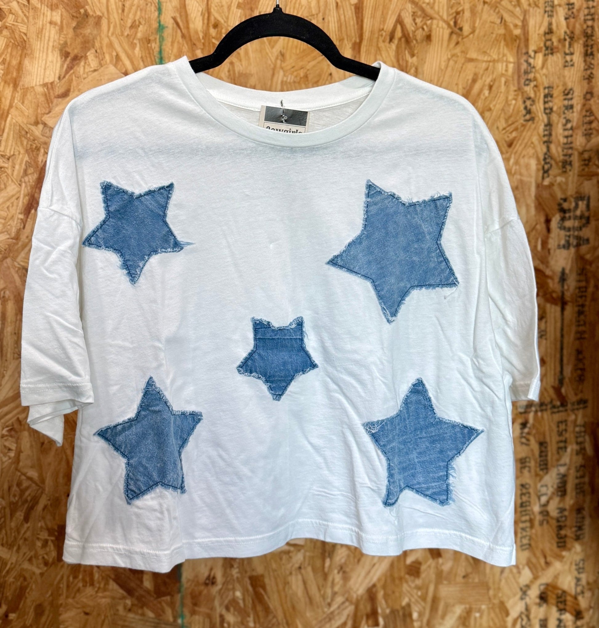 {WHITE} Denim Star Patch Top - Cowgirls & City Chics