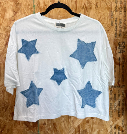 {WHITE} Denim Star Patch Top - Cowgirls & City Chics