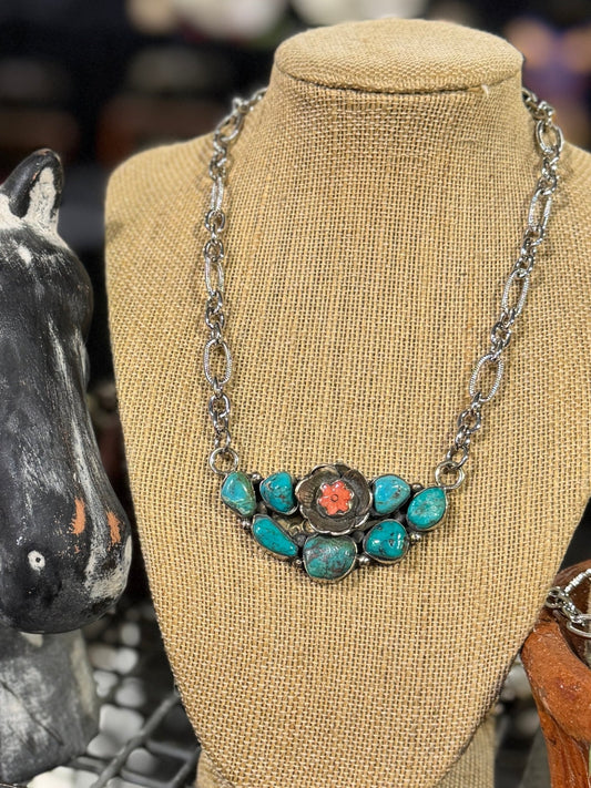 {Wild Flower} Spiny & KIngman Side Necklace - Cowgirls & City Chics