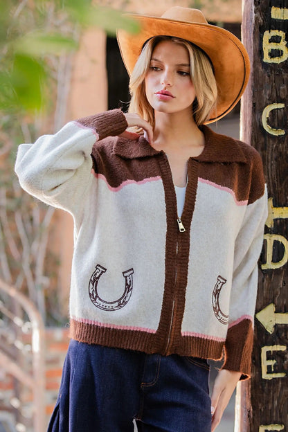 {Woah Pony} Western Zip Knit Cardigan - Cowgirls & City Chics