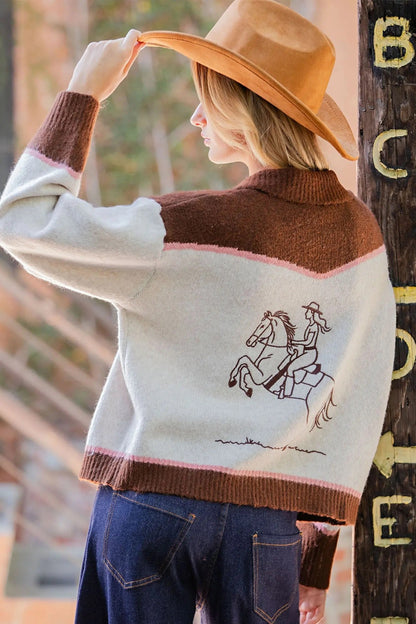 {Woah Pony} Western Zip Knit Cardigan - Cowgirls & City Chics
