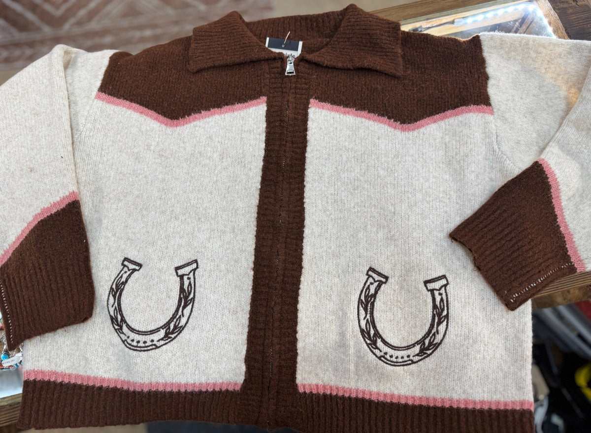 {Woah Pony} Western Zip Knit Cardigan - Cowgirls & City Chics