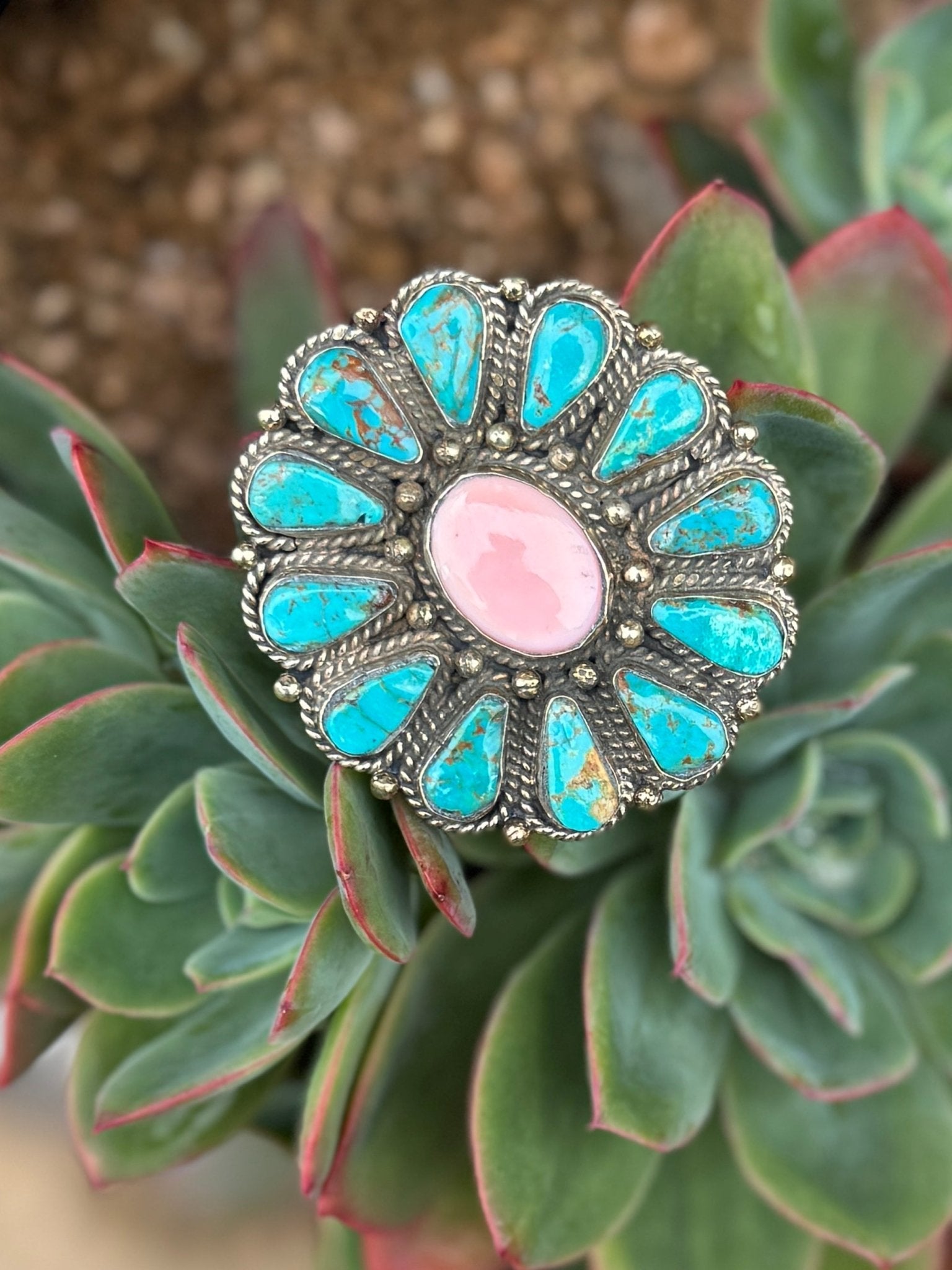 XL Kingman & Pink Conch Ring - Cowgirls & City Chics