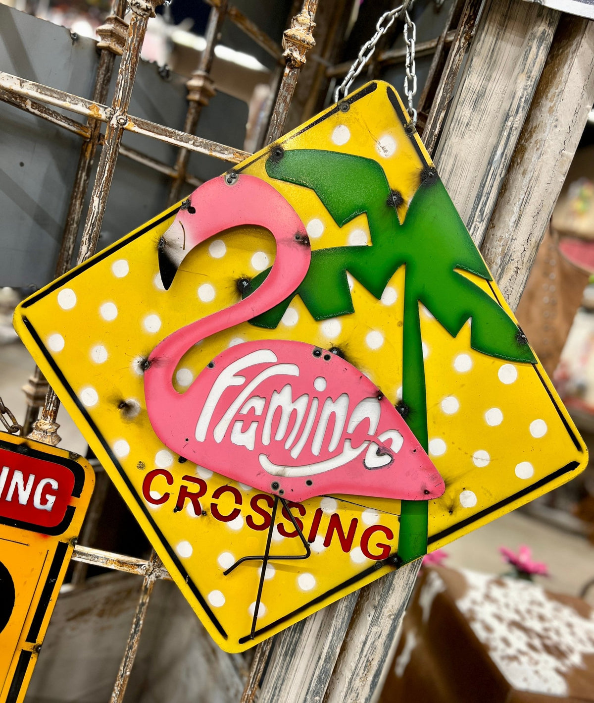 Flamingo Crossing Metal Sign - Cowgirls & City Chics