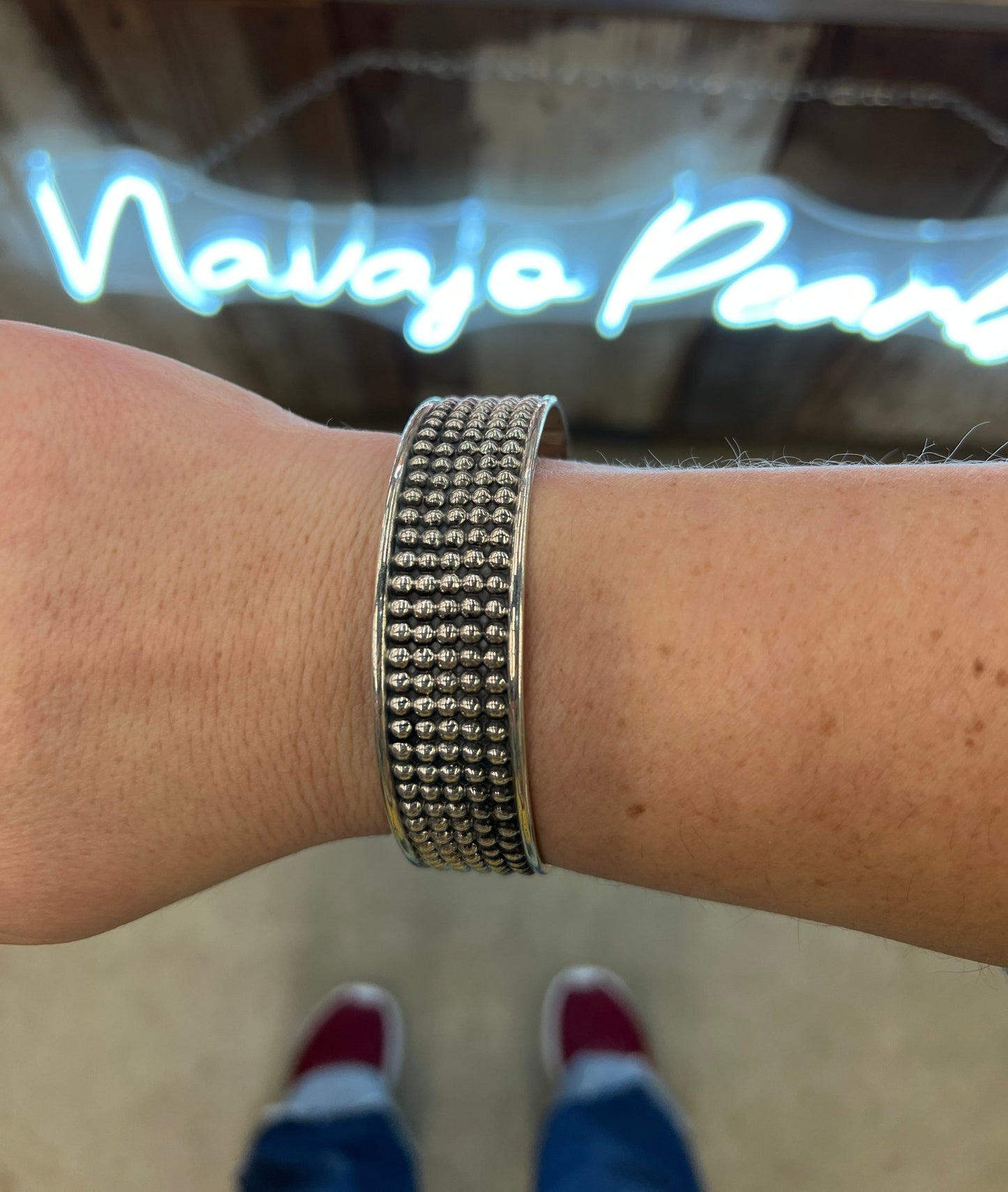 Wide Mini - Stud 8" Silver Bangle - Cowgirls & City Chics