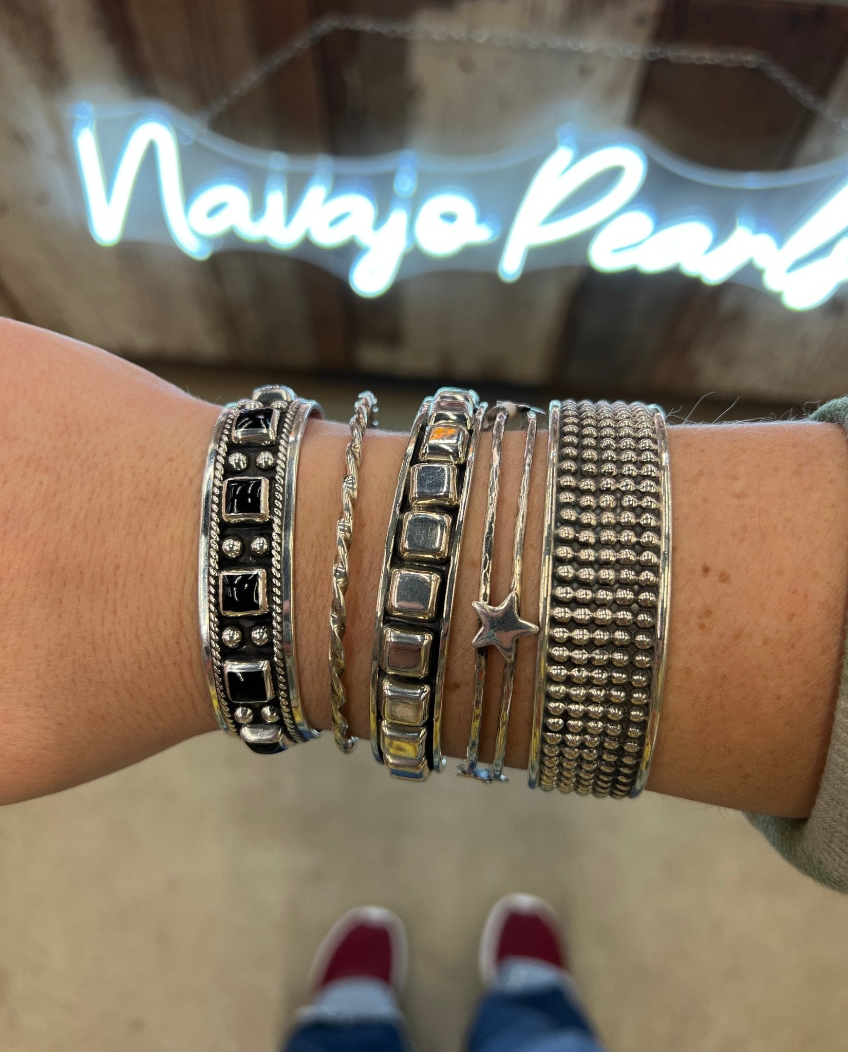 Wide Mini - Stud 8" Silver Bangle - Cowgirls & City Chics