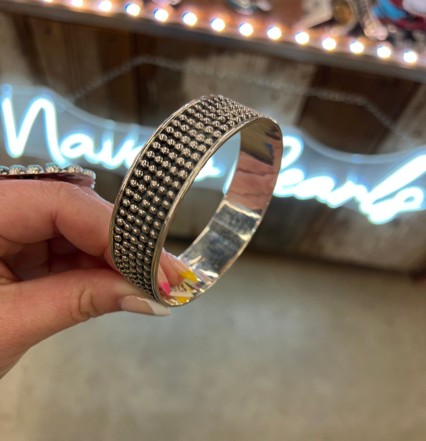 Wide Mini - Stud 8" Silver Bangle - Cowgirls & City Chics